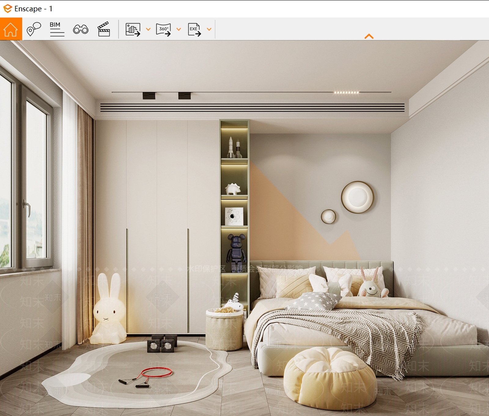 现代通用儿童房SU模型下载【ID:1109613727】