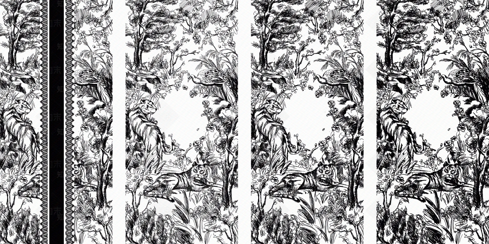 欧式复古黑白图案地毯贴图下载【ID:1109623922】