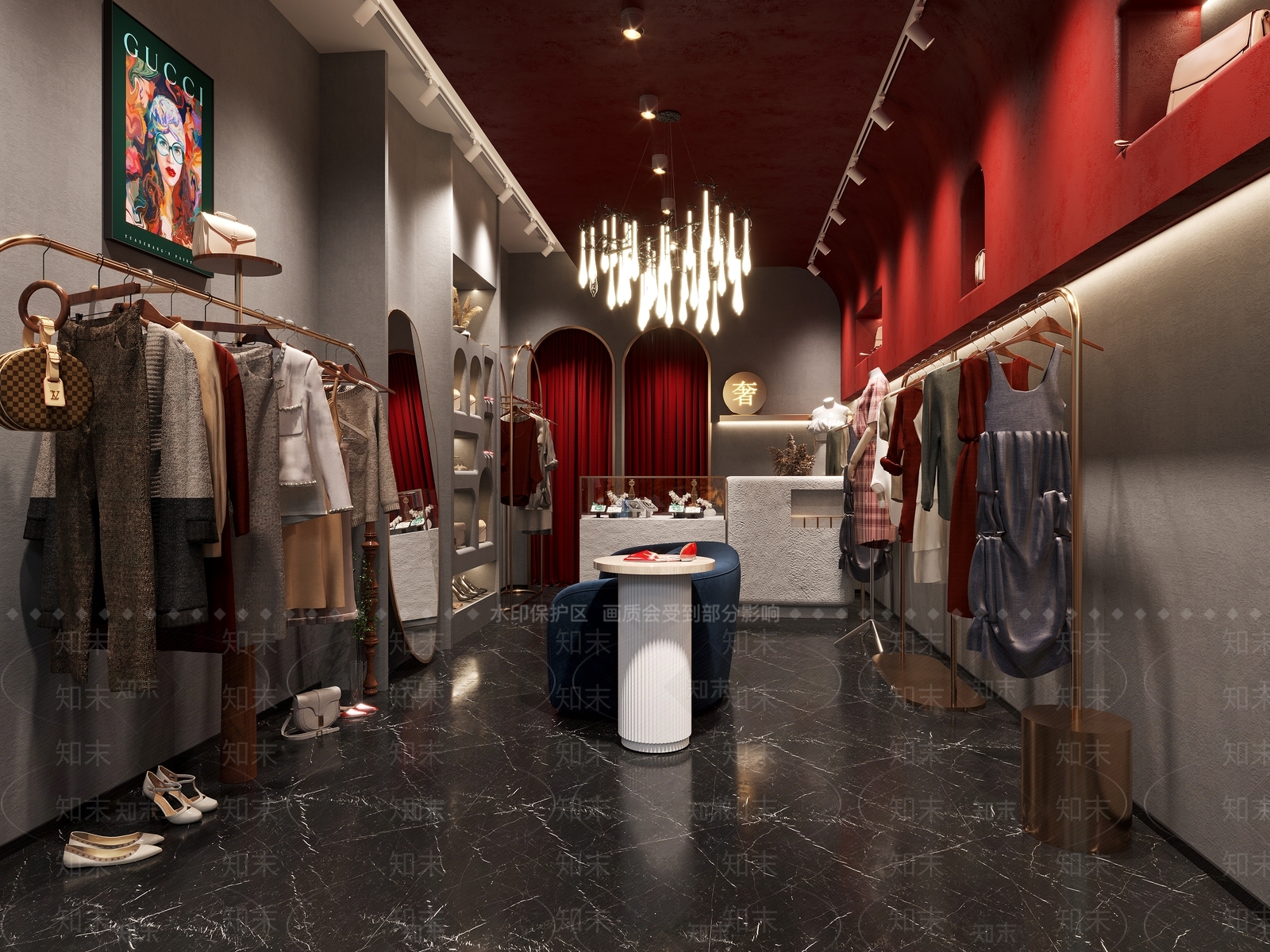 现代服装鞋店3D模型下载【ID:1109624794】