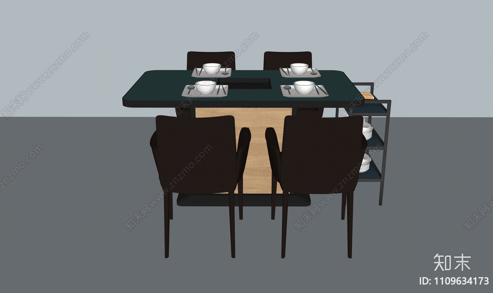 现代火锅店餐桌椅su模型下载