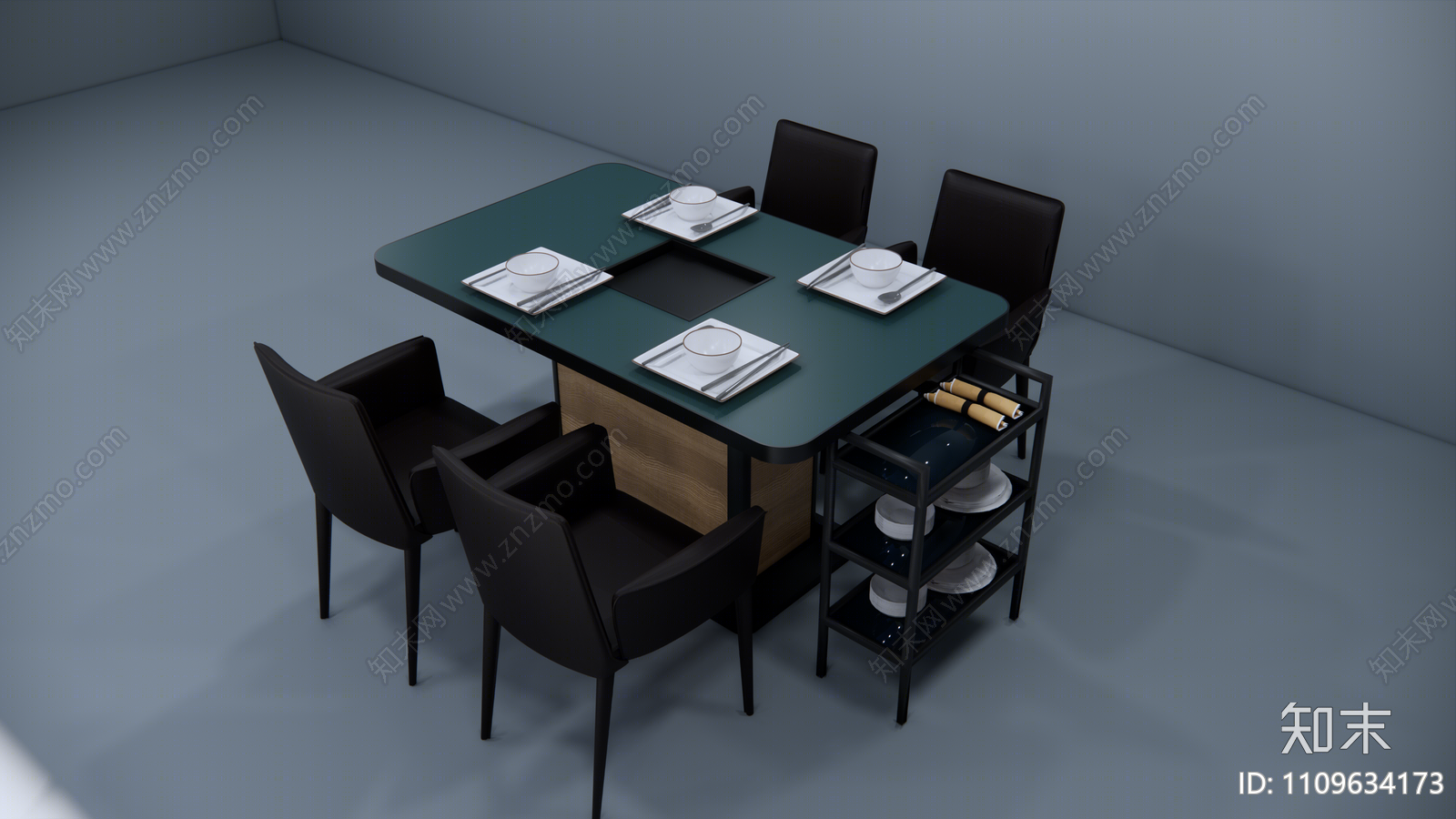 现代火锅店餐桌椅su模型下载