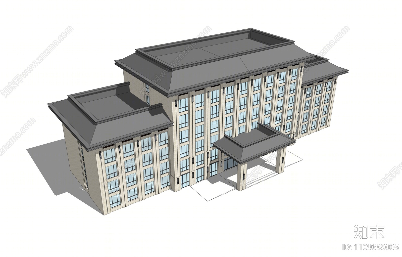新中式多层办公楼SU模型下载【ID:1109639005】