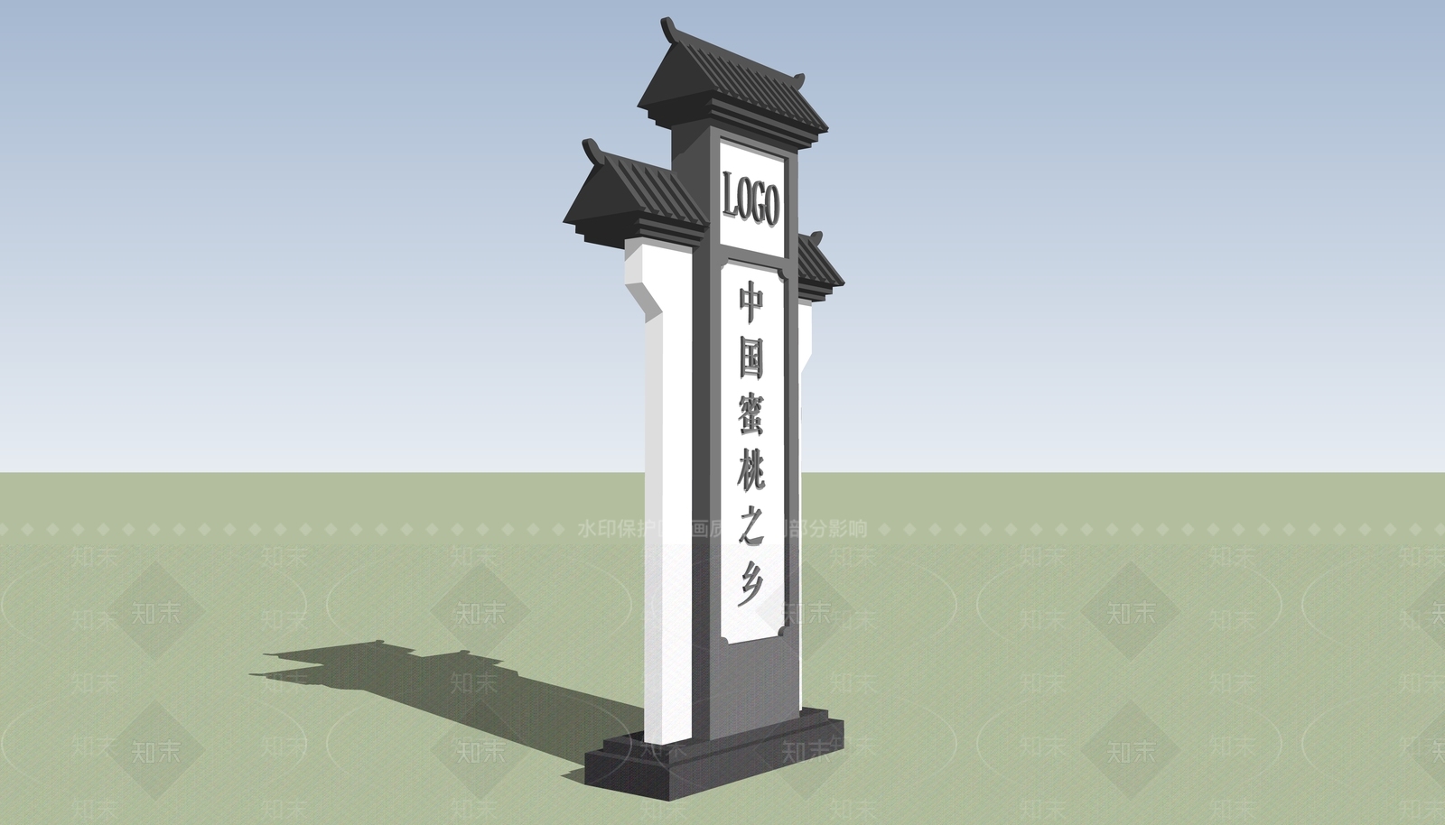 新中式村口指示牌SU模型下载【ID:1109646506】