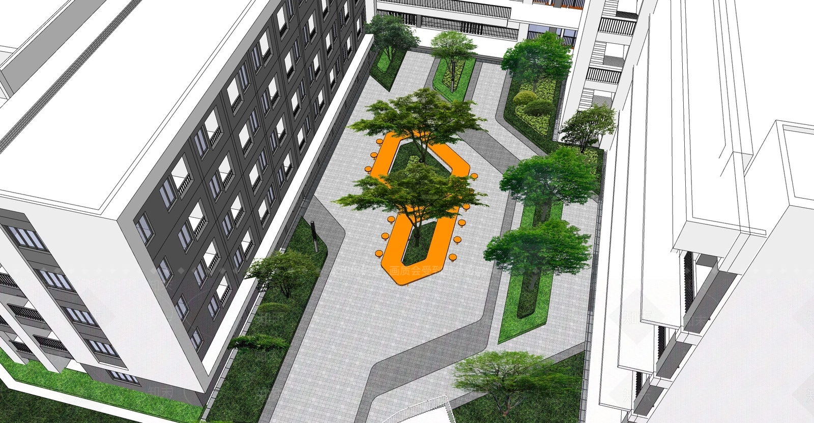 现代办公景观SU模型下载【ID:1109650406】