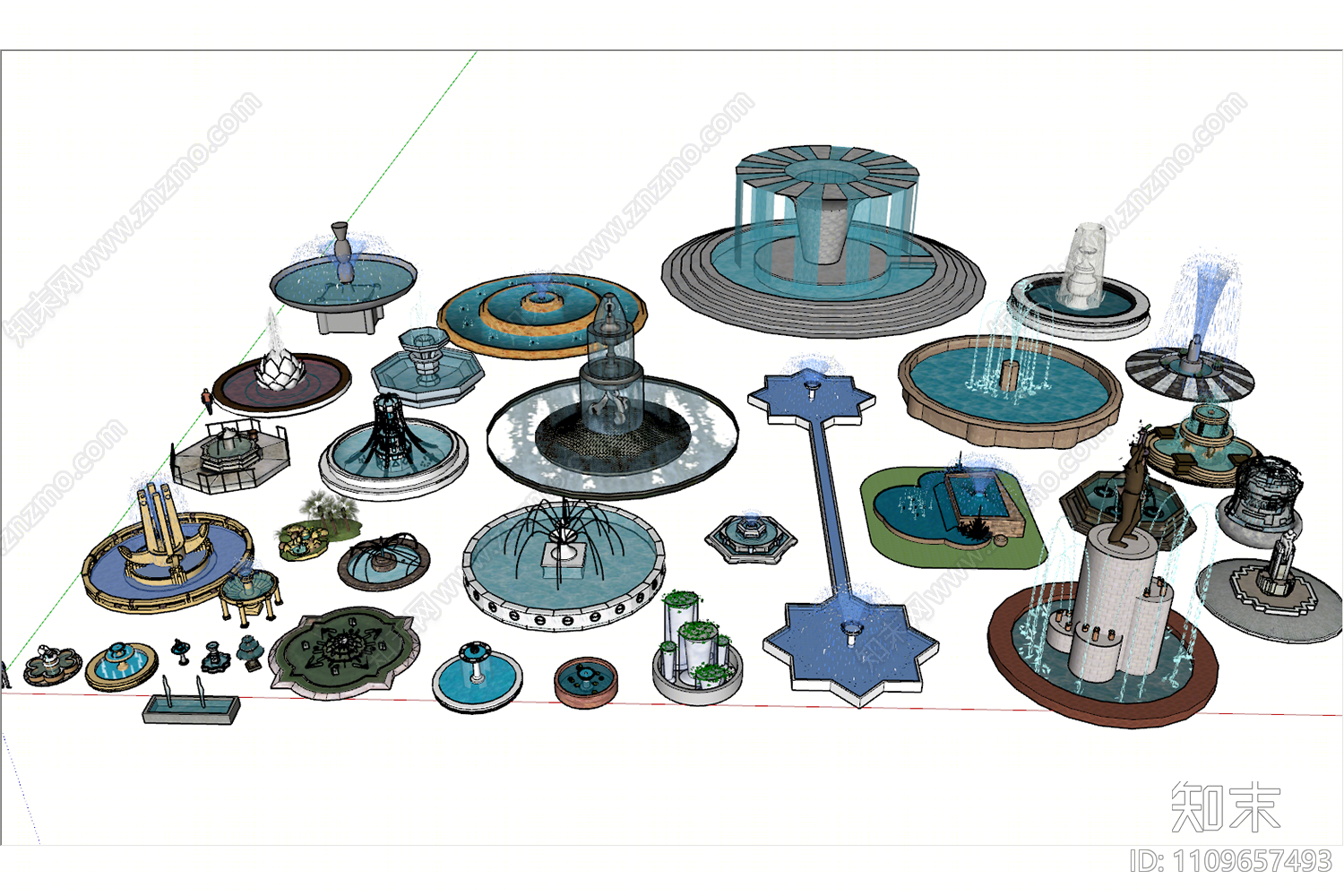 现代喷泉SU模型下载【ID:1109657493】