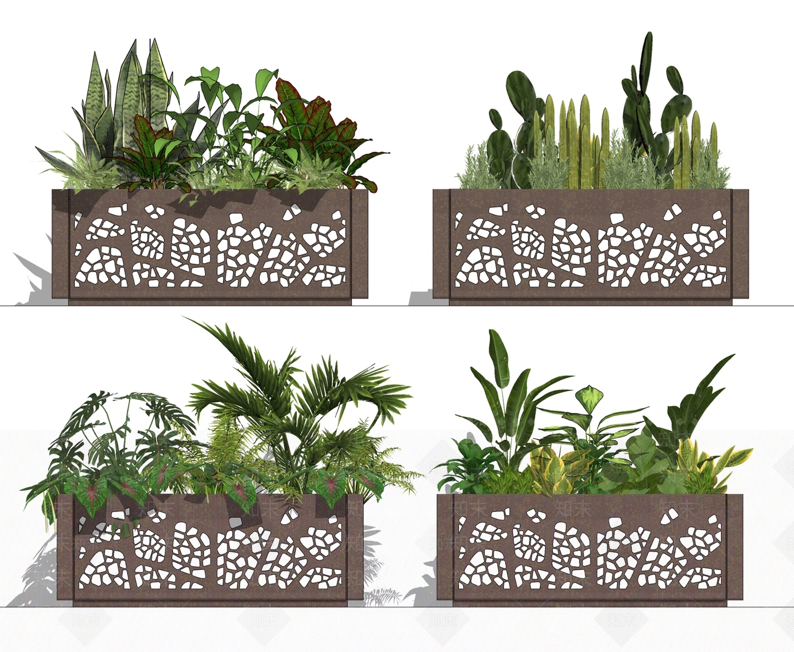 现代植物盆栽盆景SU模型下载【ID:1109657786】