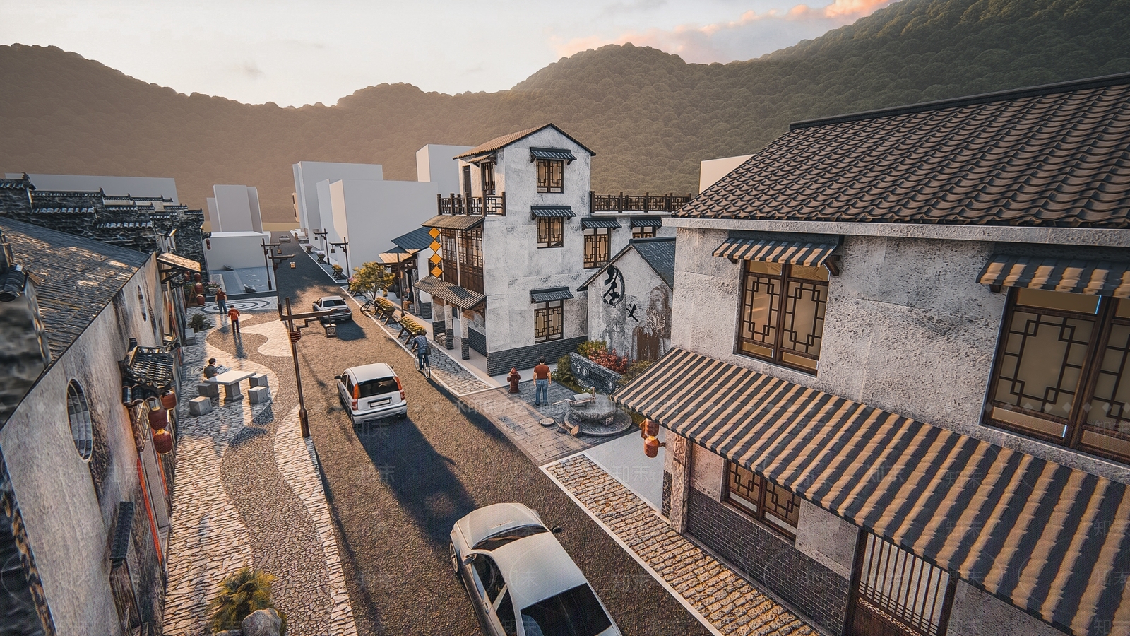 中式古镇商业街SU模型下载【ID:1109676619】