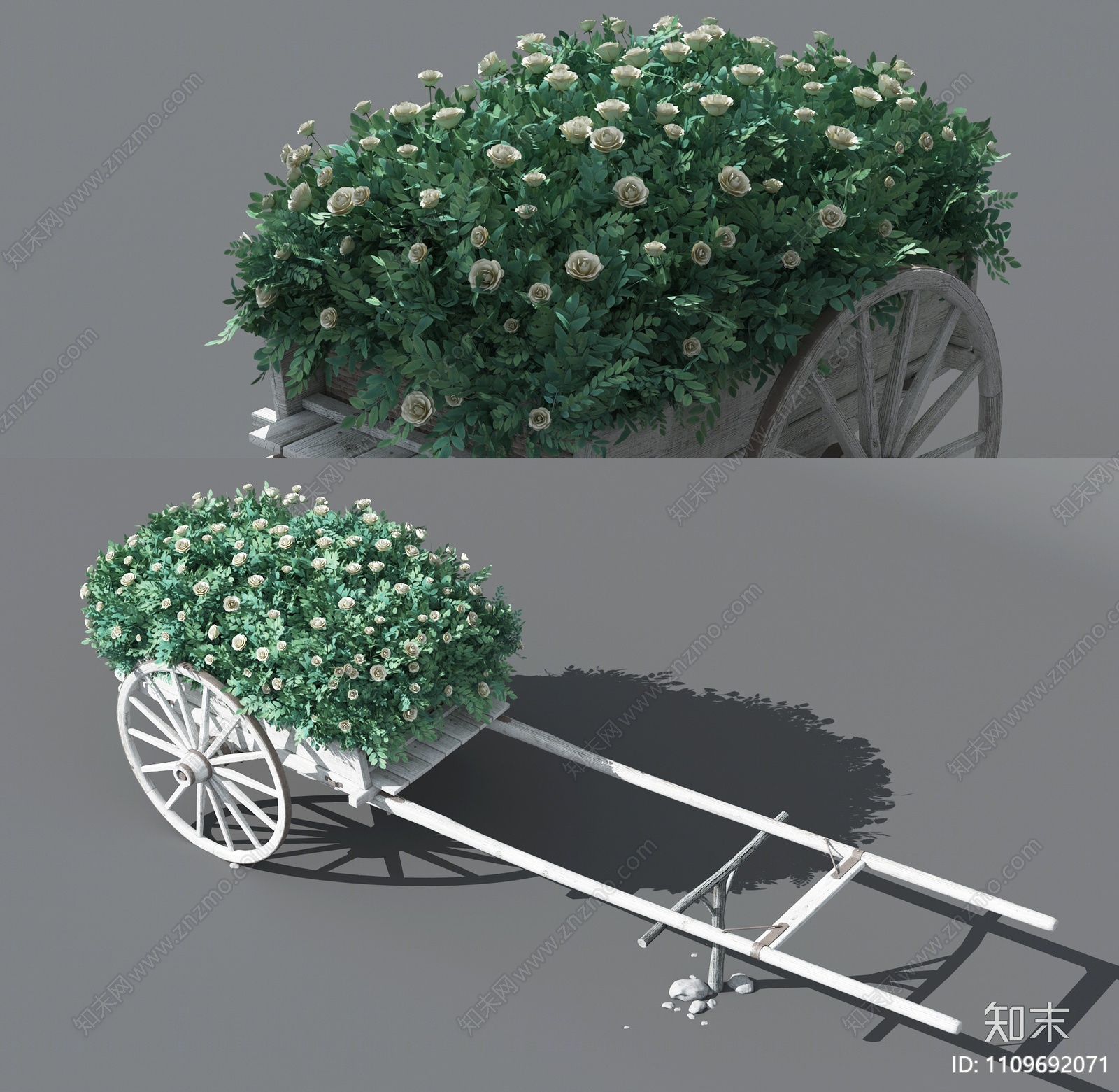 现代花卉手推车3D模型下载【ID:1109692071】