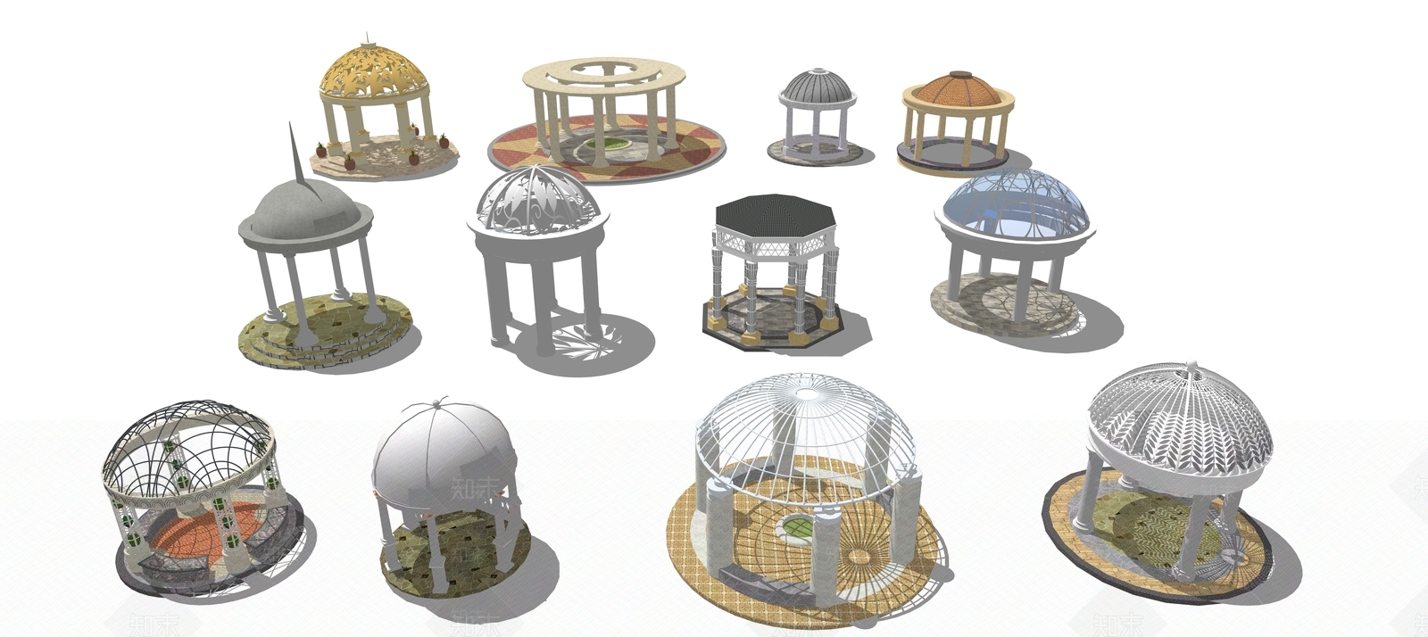 欧式圆顶亭子SU模型下载【ID:1109699518】