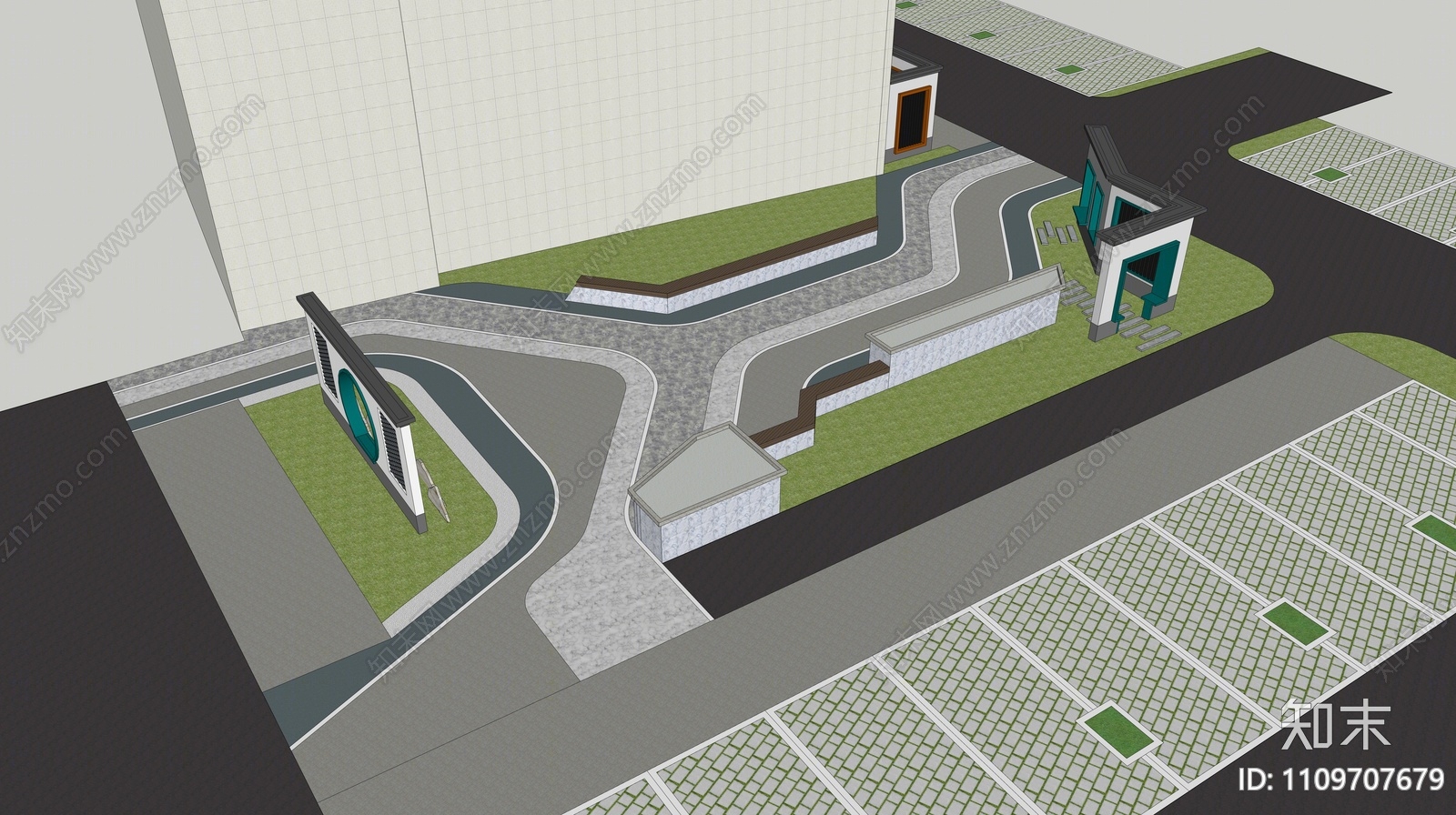 现代社区休闲广场景观SU模型下载【ID:1109707679】