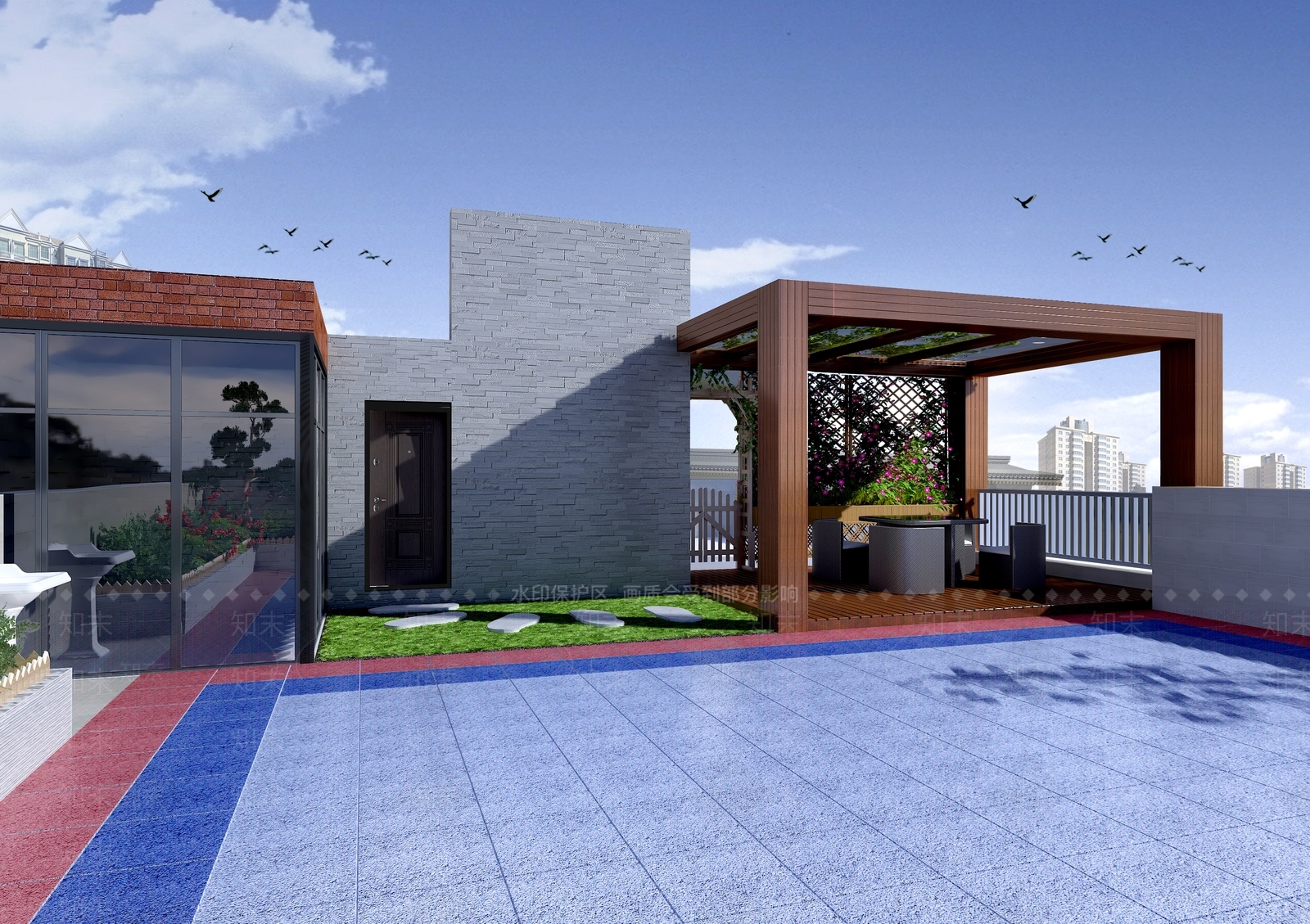 现代楼顶花园3D模型下载【ID:1109714176】