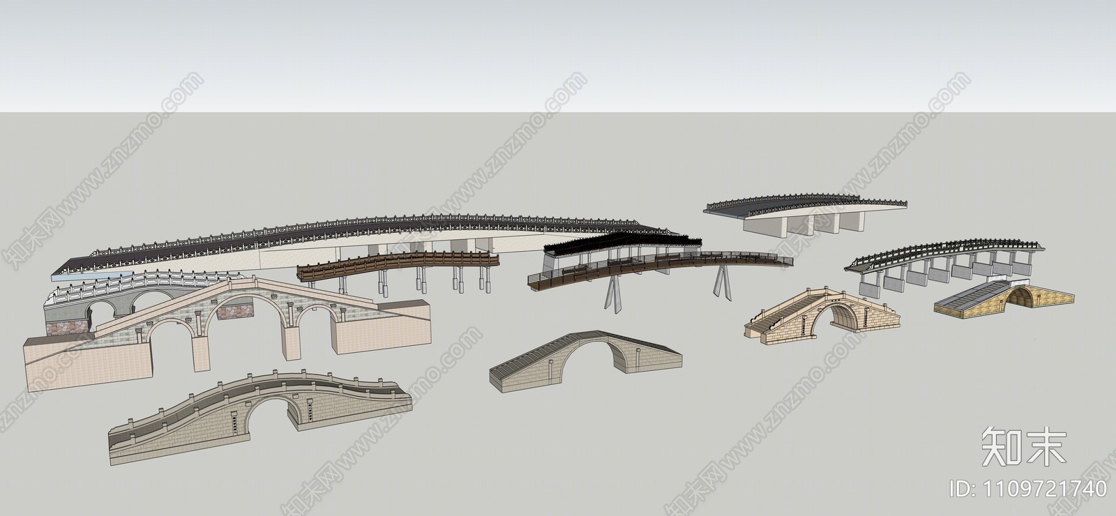 中式景观桥SU模型下载【ID:1109721740】