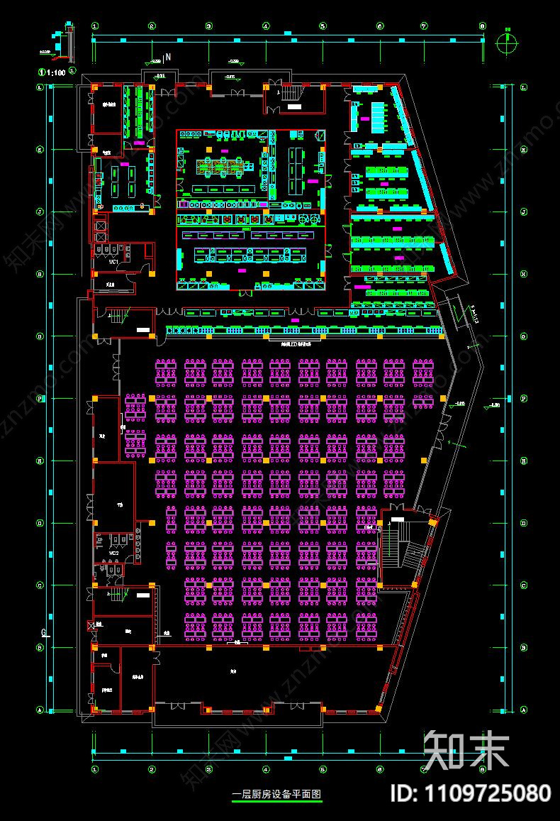 商用厨房平面CAD图cad施工图下载【ID:1109725080】