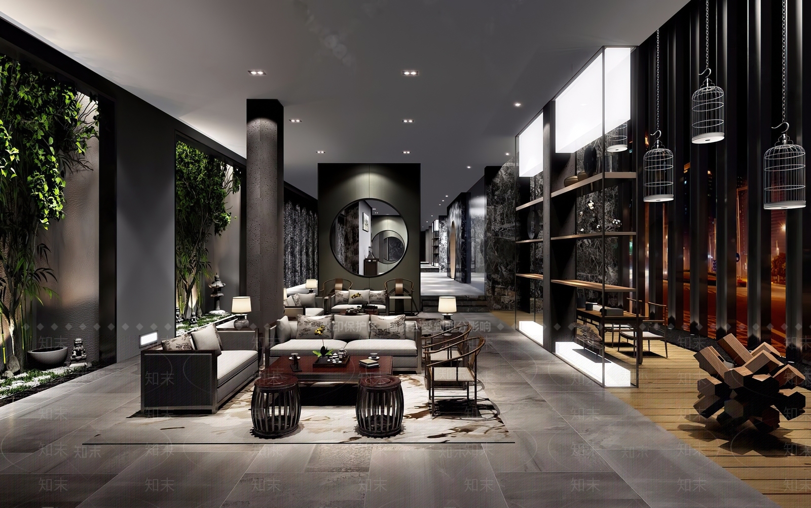 新中式休息区3d模型下载