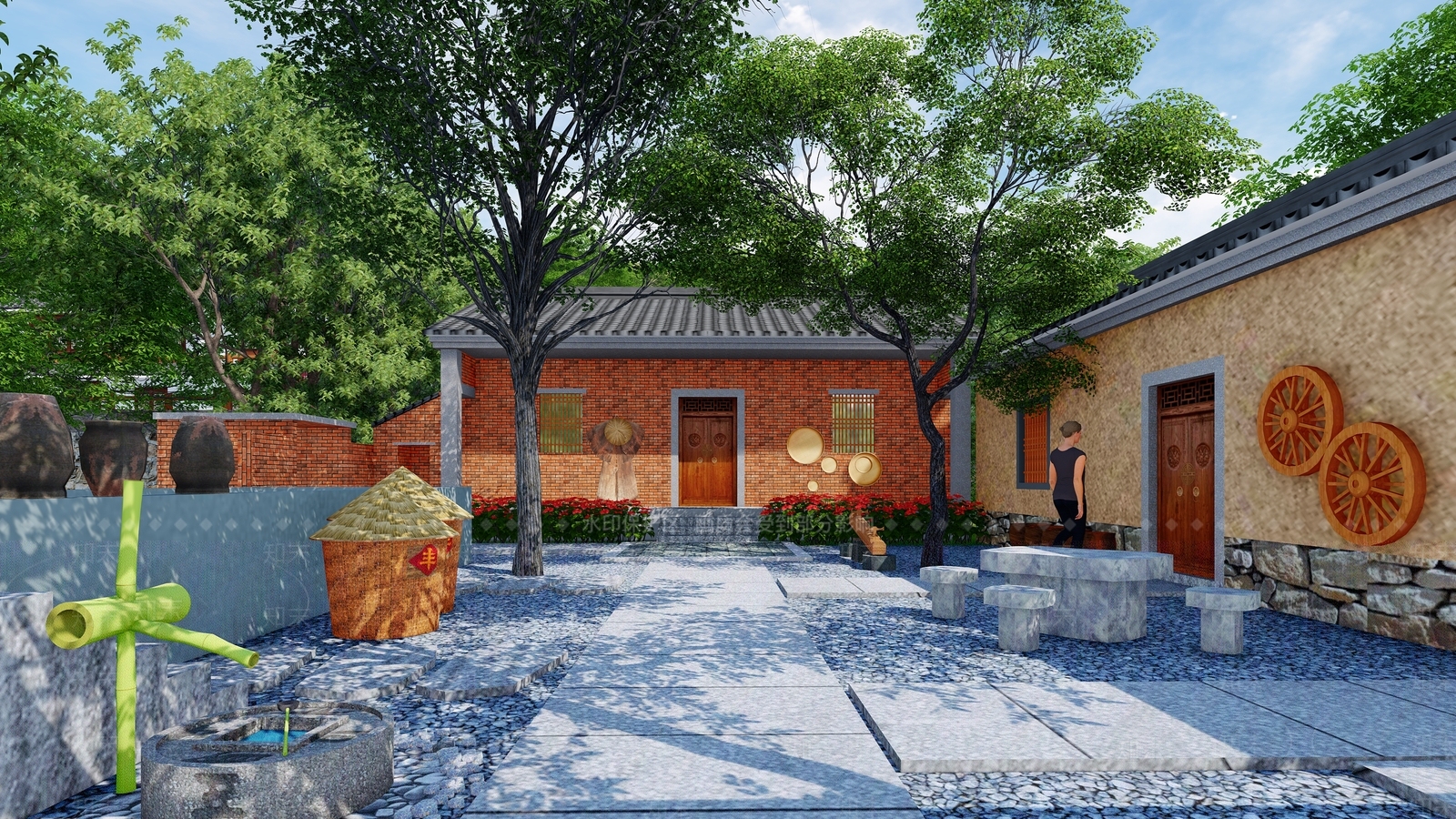 中式乡村庭院SU模型下载【ID:1109737498】