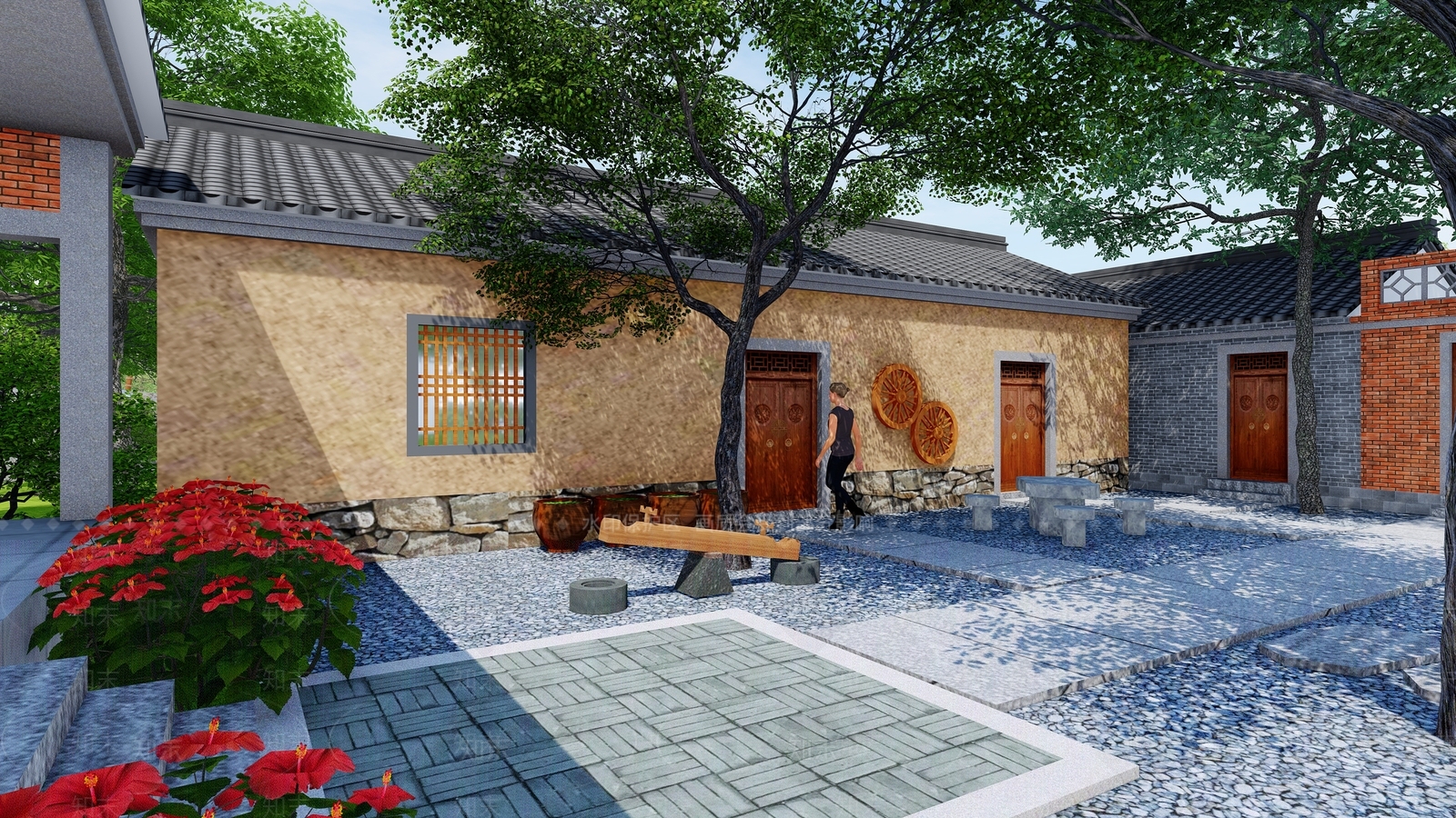 中式乡村庭院SU模型下载【ID:1109737498】