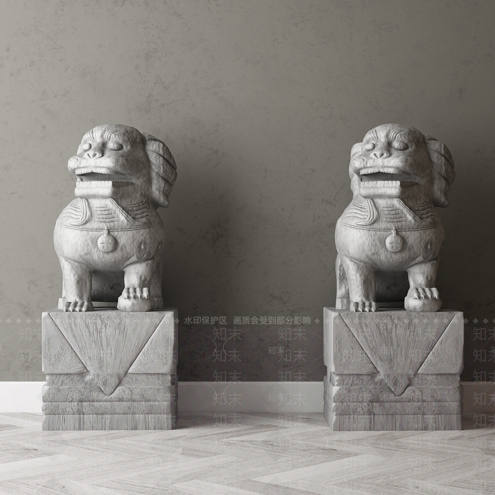 新中式艺术装置3D模型渲染效果图
