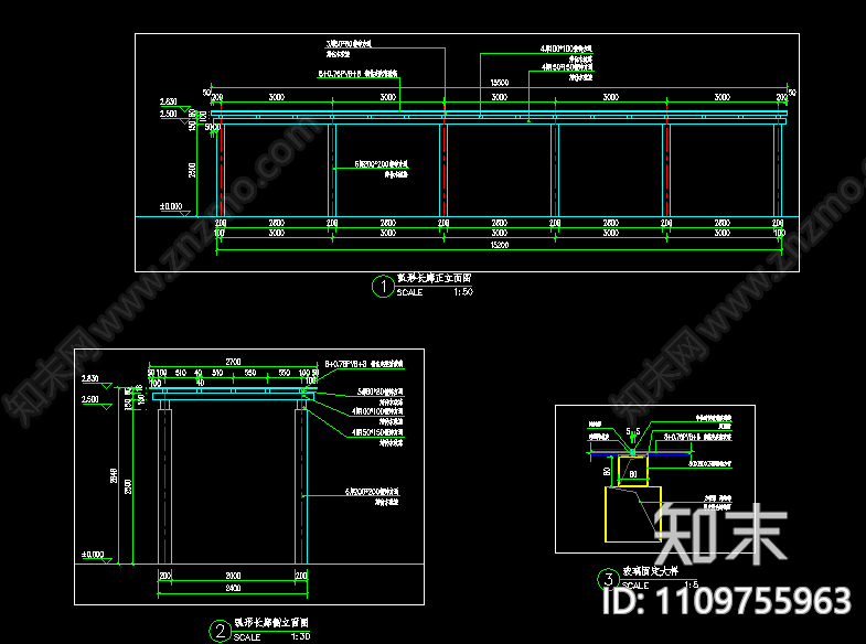 廊架节点cad施工图下载【ID:1109755963】