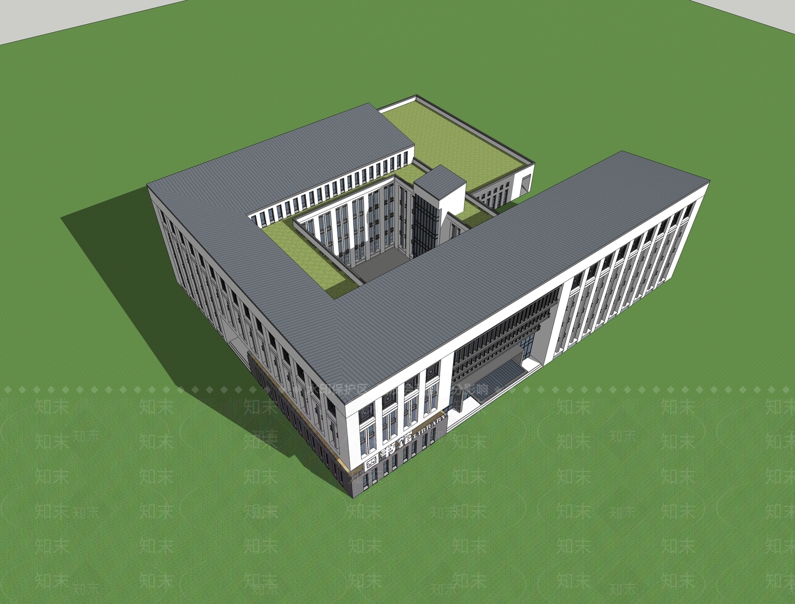 现代图书馆建筑SU模型下载【ID:1109758786】