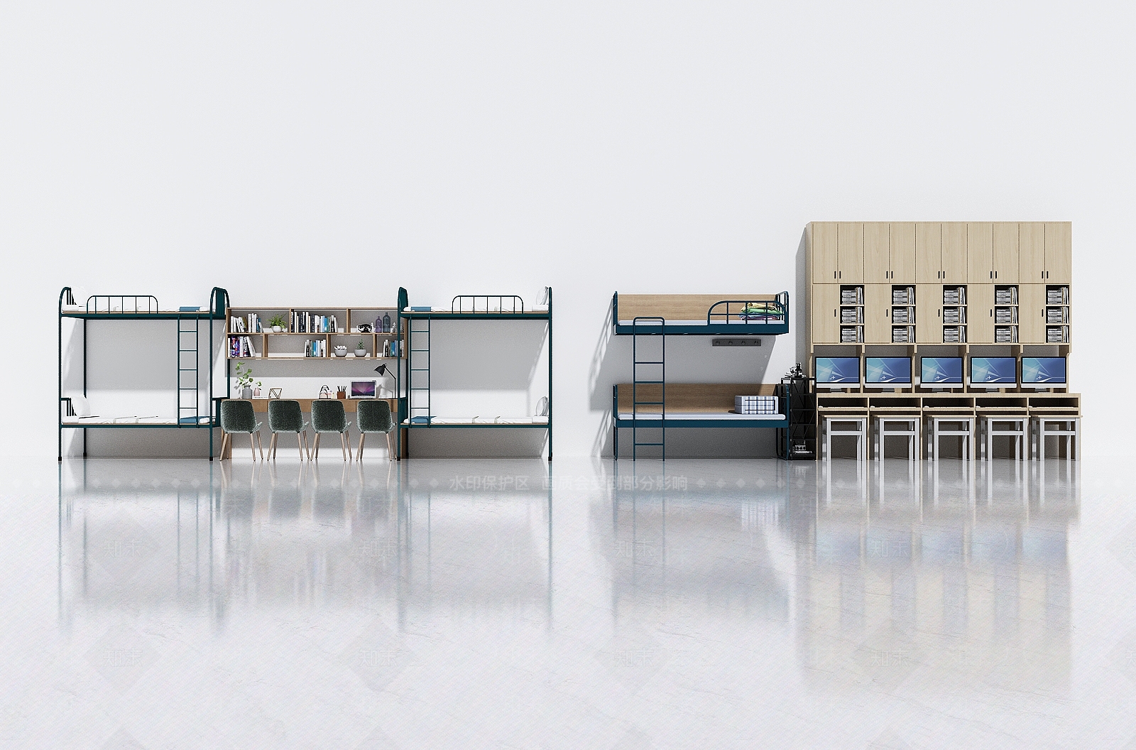 现代宿舍双层床3D模型下载【ID:1109759673】