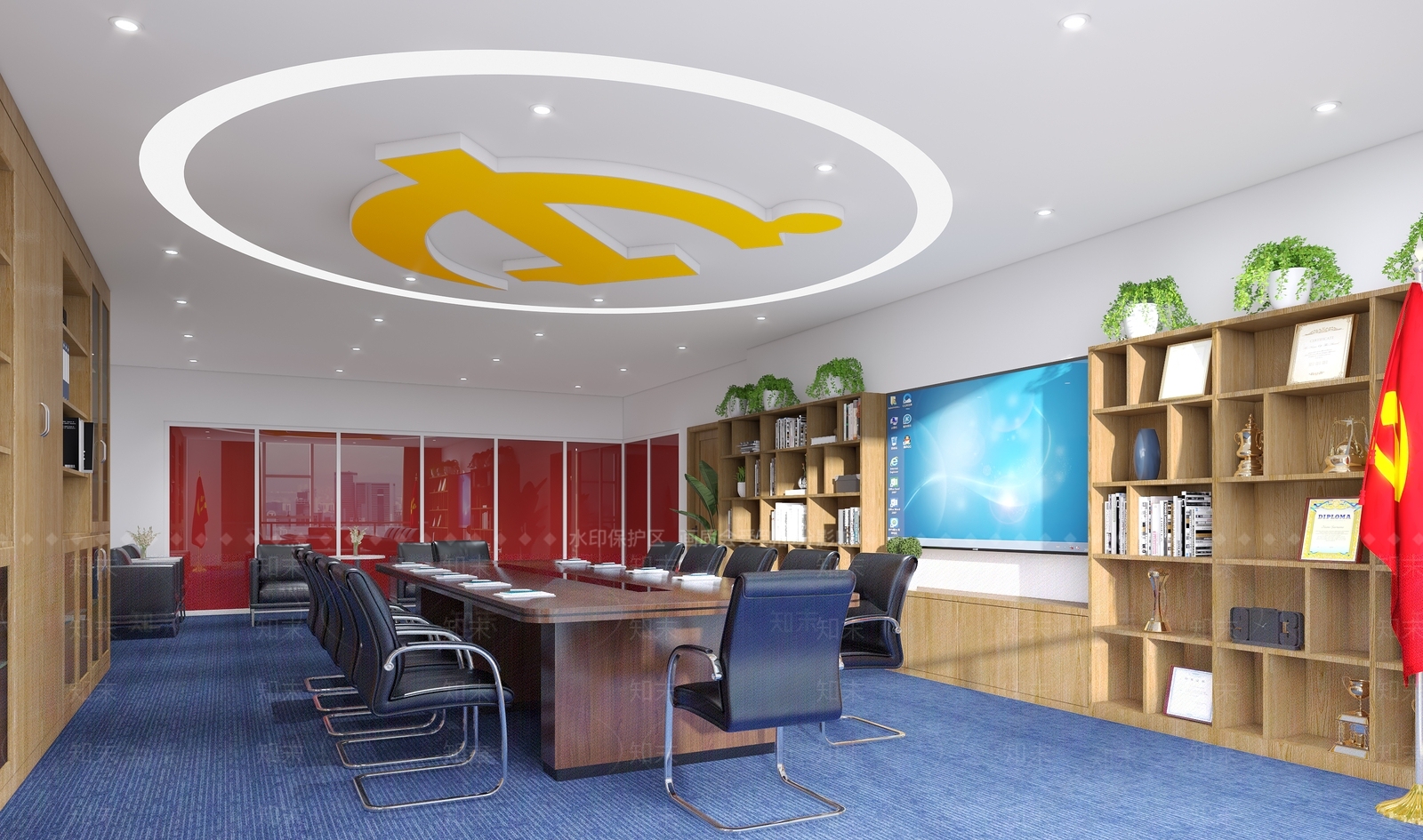 现代党建会议室3D模型下载【ID:1109760865】