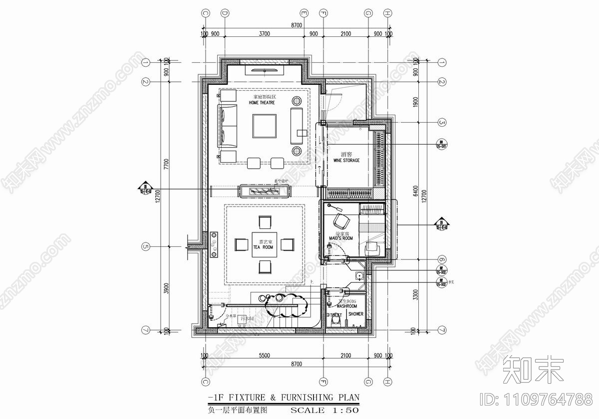 中式轻奢别墅样板房施工图cad施工图下载【ID:1109764788】