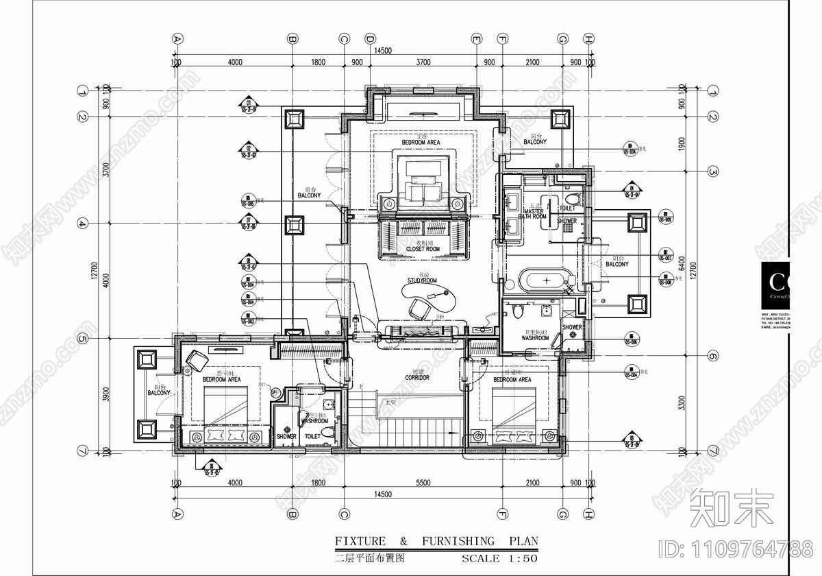 中式轻奢别墅样板房施工图cad施工图下载【ID:1109764788】