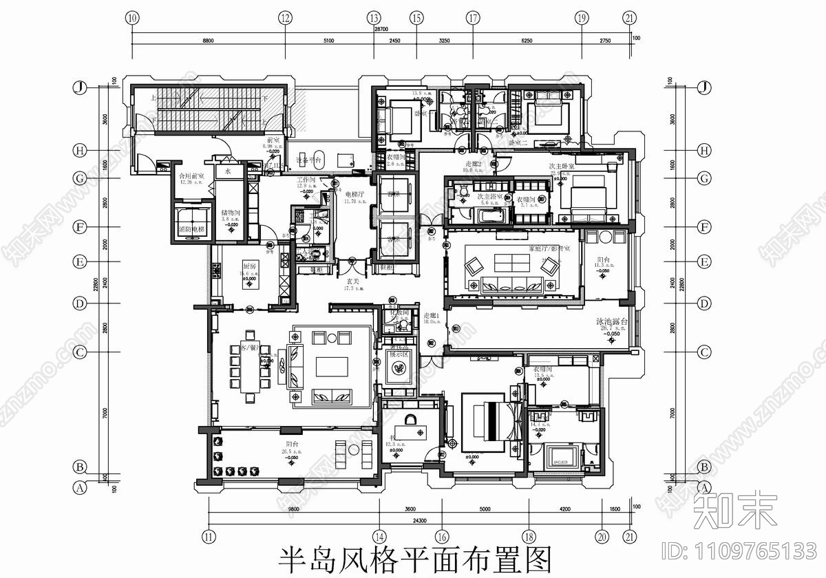 500㎡大平层样板房CAD施工图cad施工图下载【ID:1109765133】