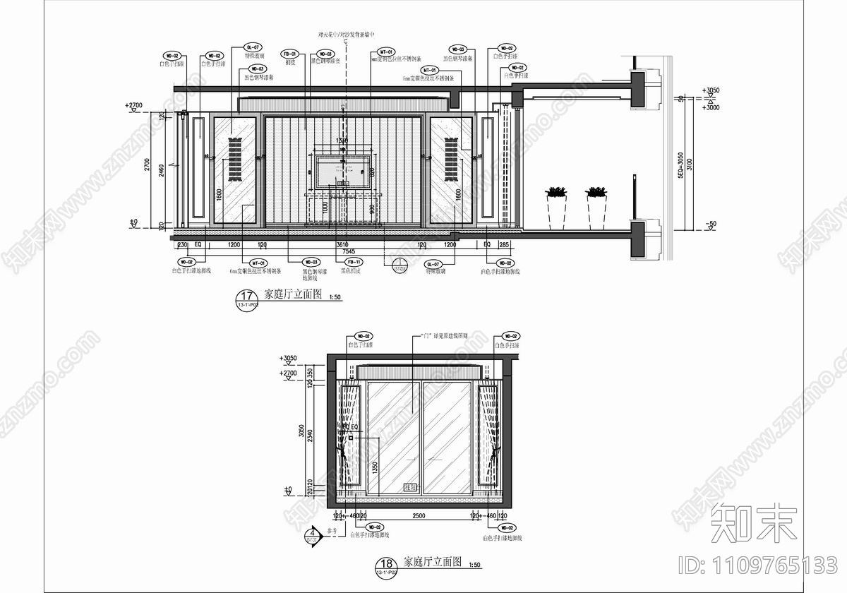 500㎡大平层样板房CAD施工图cad施工图下载【ID:1109765133】