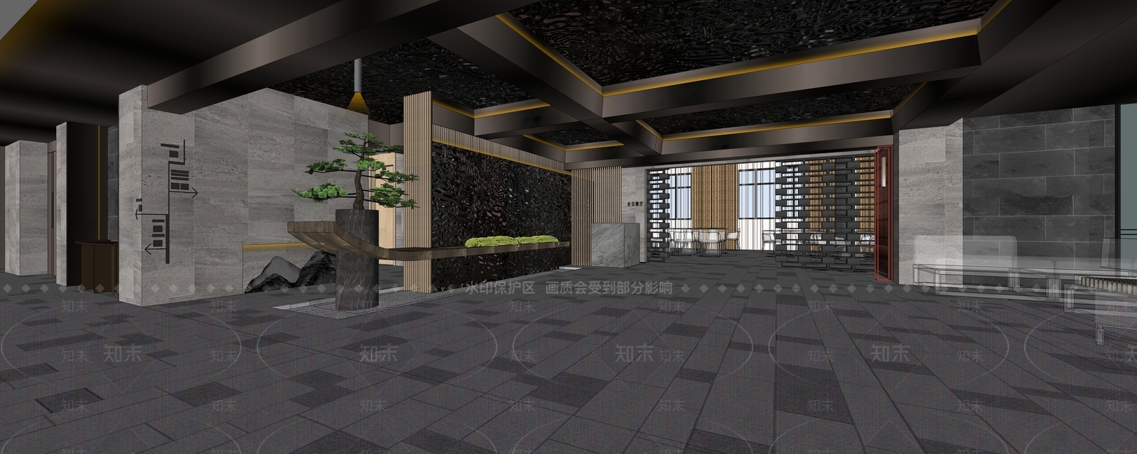 新中式酒店大堂SU模型下载【ID:1109765152】