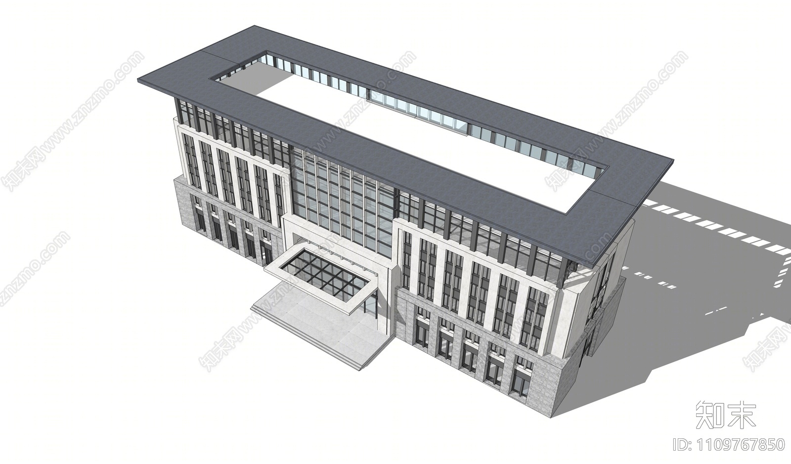 新中式多层办公楼SU模型下载【ID:1109767850】