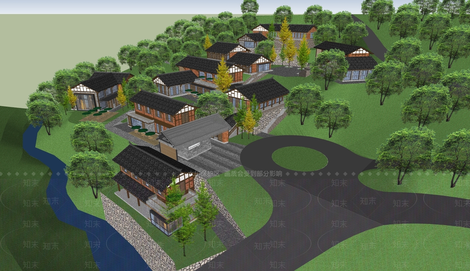 新中式游客服务中心SU模型下载【ID:1109771248】