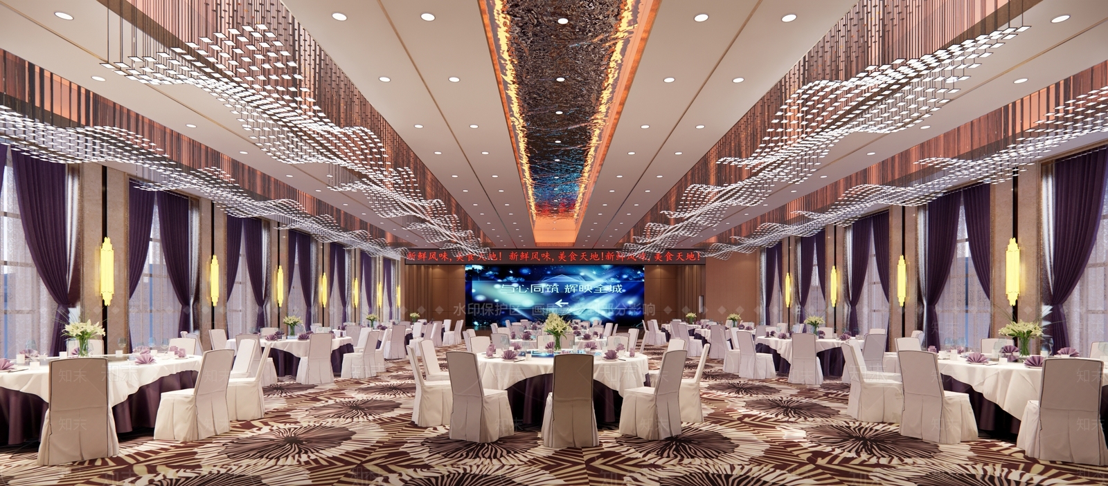 现代酒店宴会厅SU模型下载【ID:1109843233】