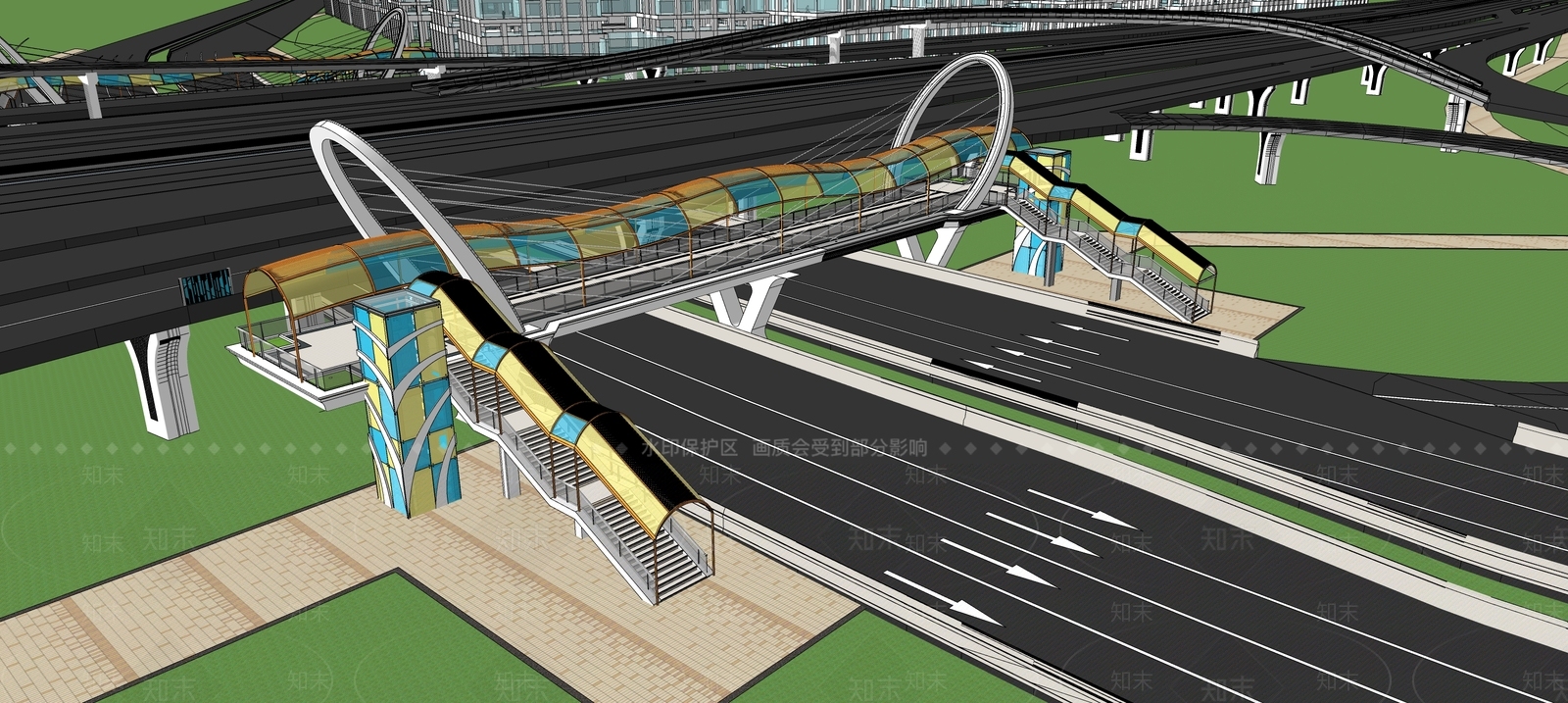 现代人行过街天桥SU模型下载【ID:1109774711】