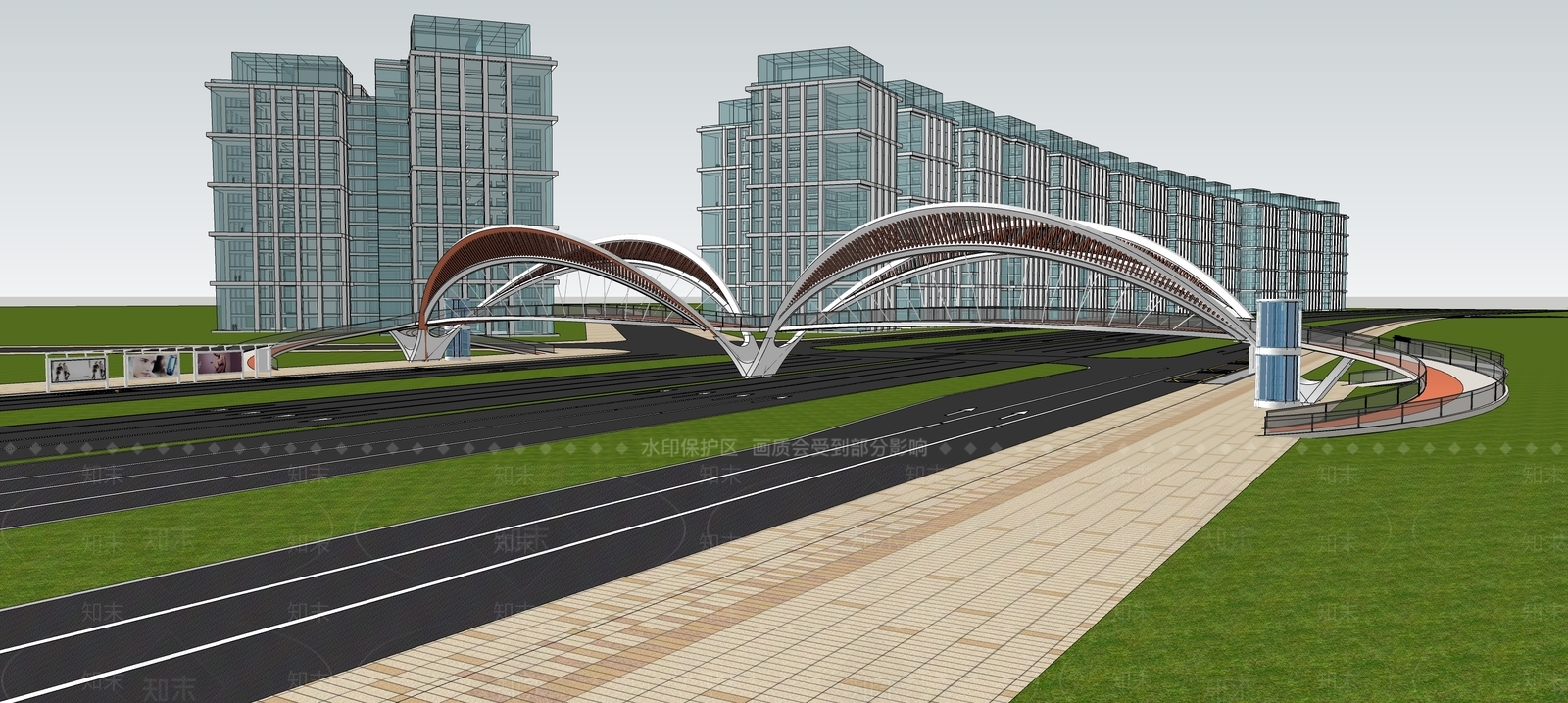 现代人行过街天桥SU模型下载【ID:1109774745】