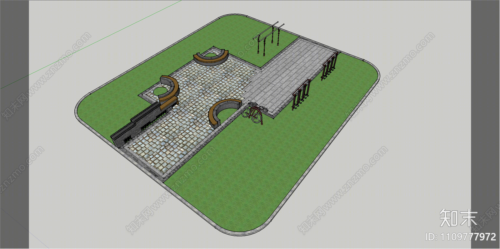 新中式乡村口袋公园SU模型下载【ID:1109777972】