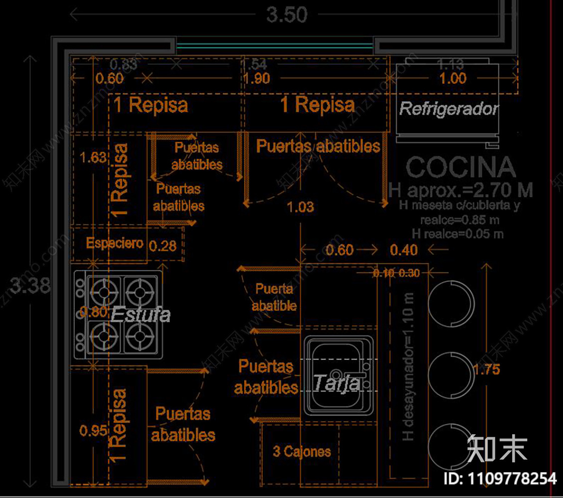 整体厨房CAD施工图cad施工图下载【ID:1109778254】