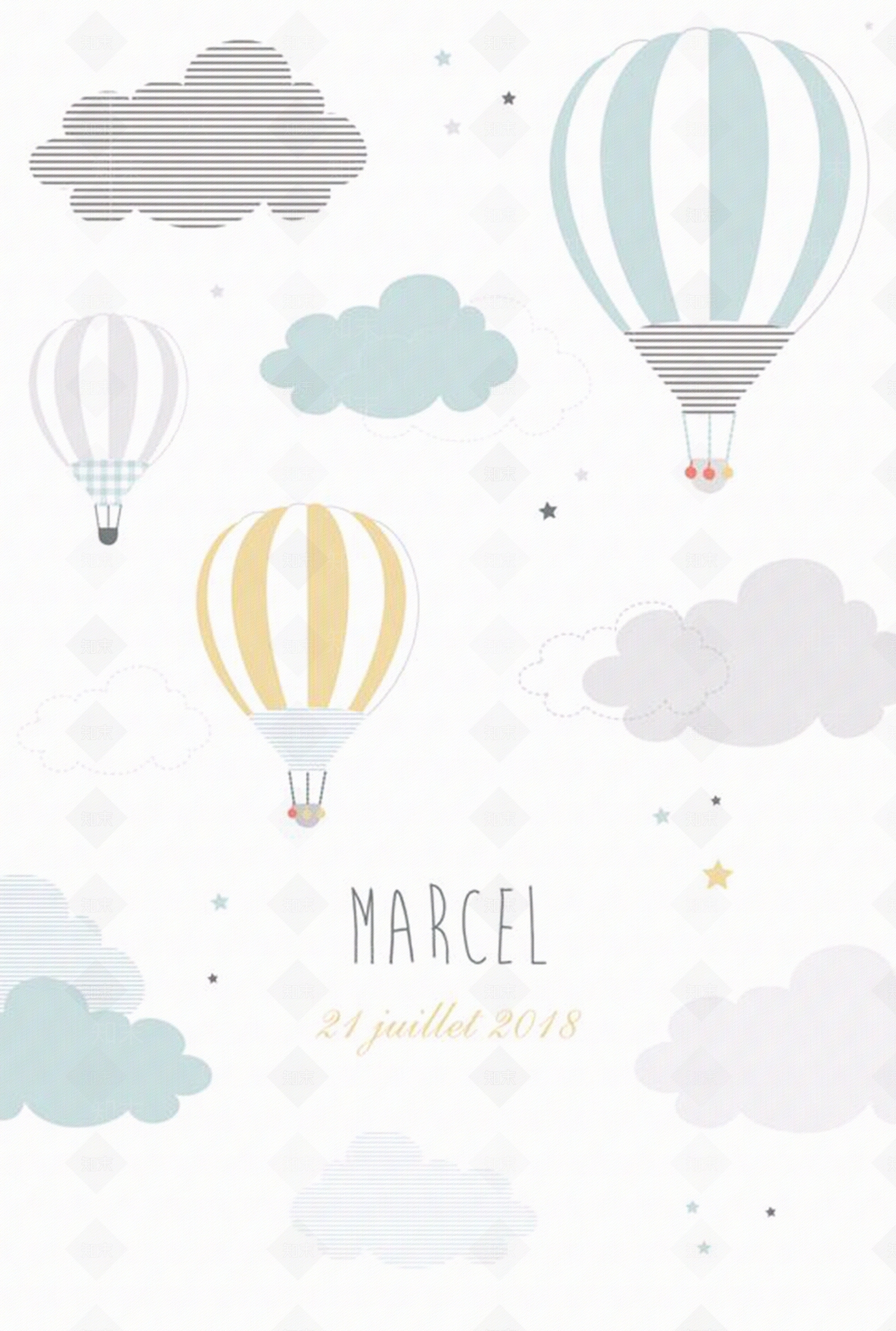 儿童房热气球卡通壁纸贴图下载