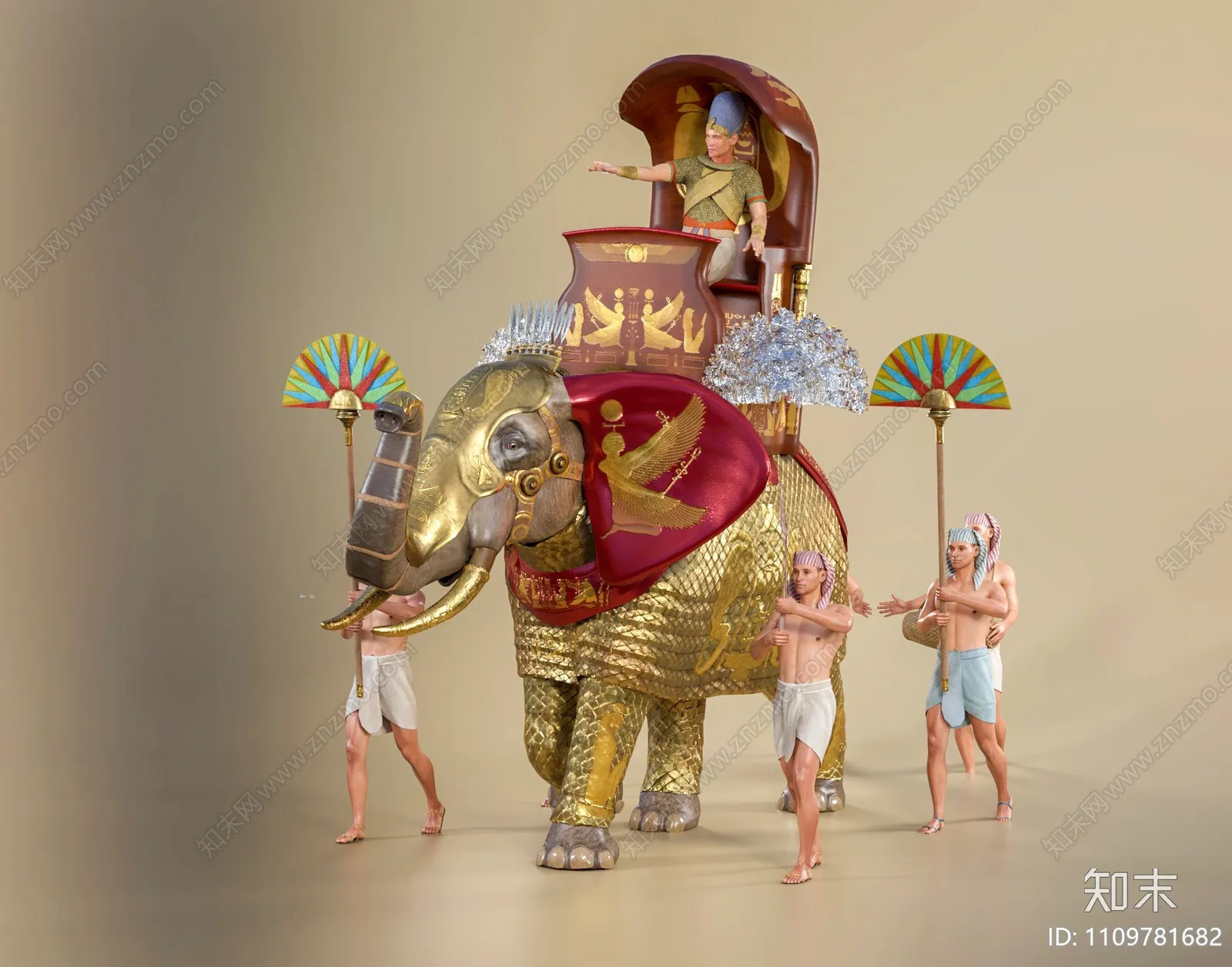 欧式古典埃及人像男人雕像象车黄金金子游行3D模型【ID:1109781682】_知 