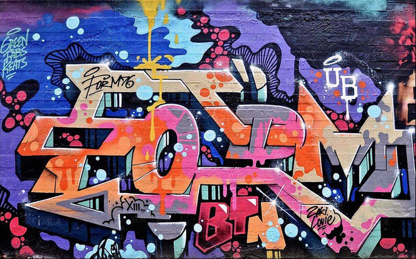 工业风酒吧餐厅涂鸦墙面贴图下载【ID:1109782380】