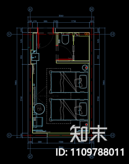 酒店客房cad施工图下载【ID:1109788011】