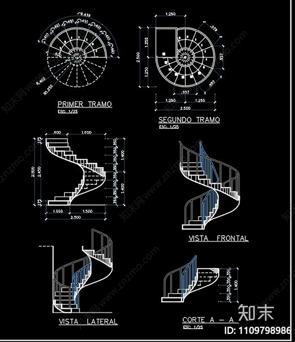 旋转楼梯CAD施工图下载【ID:1109798986】