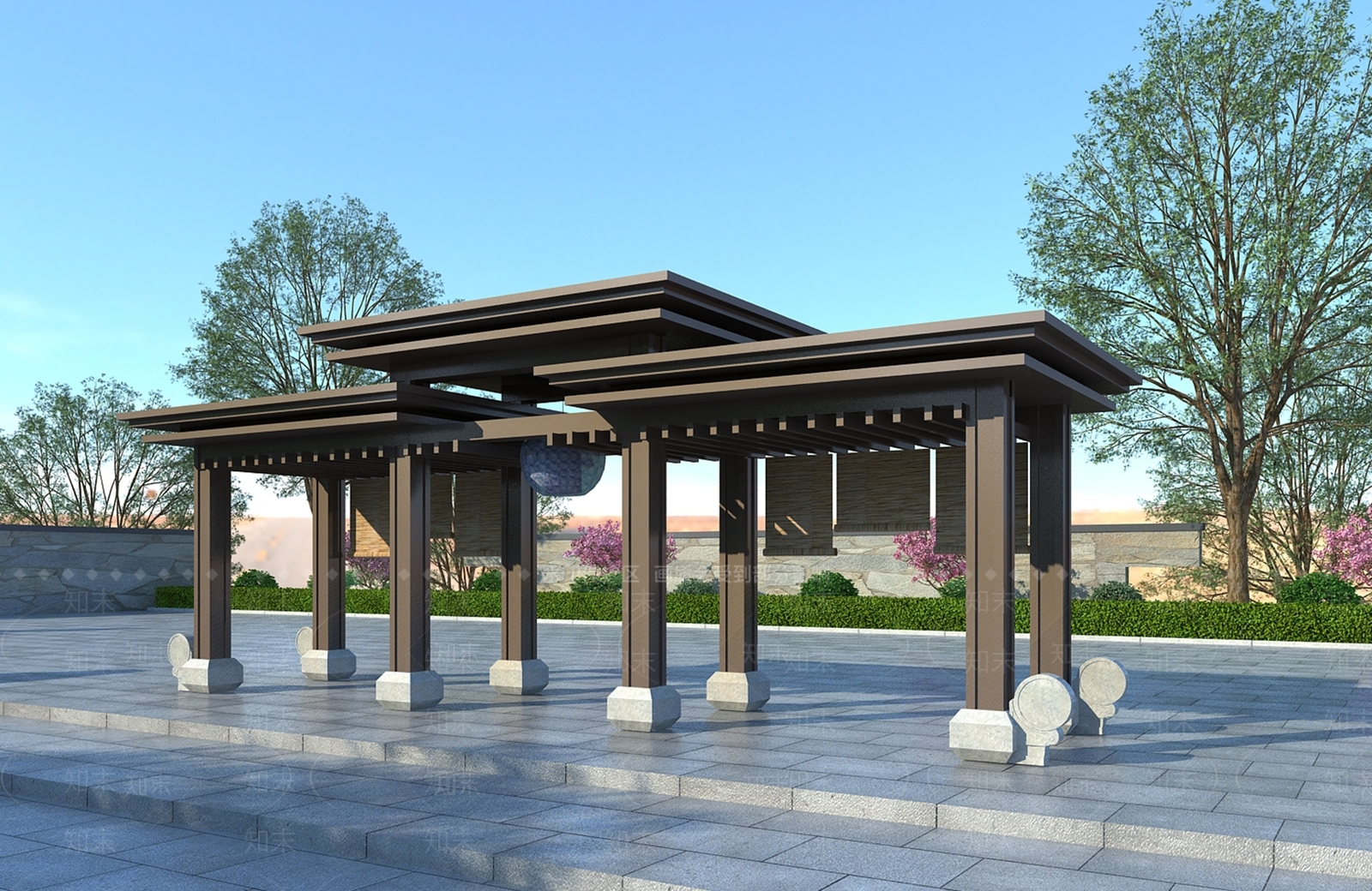 新中式廊架3D模型下载【ID:1109818334】
