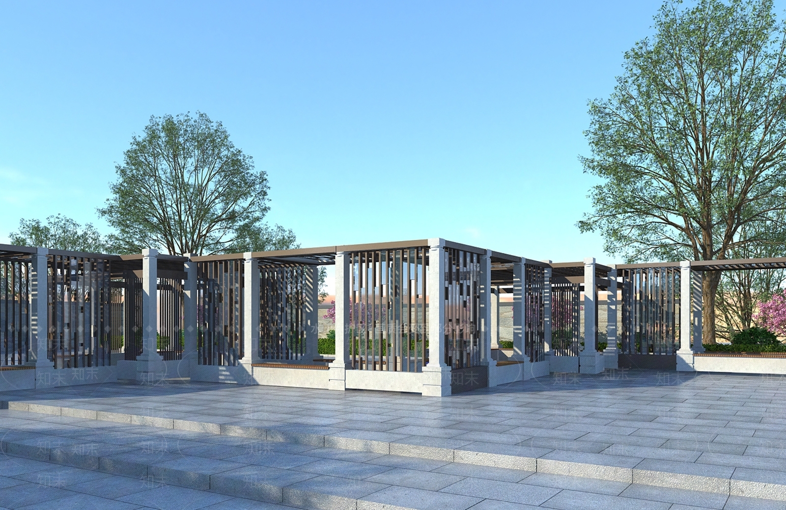 新中式廊架3D模型下载【ID:1109819680】