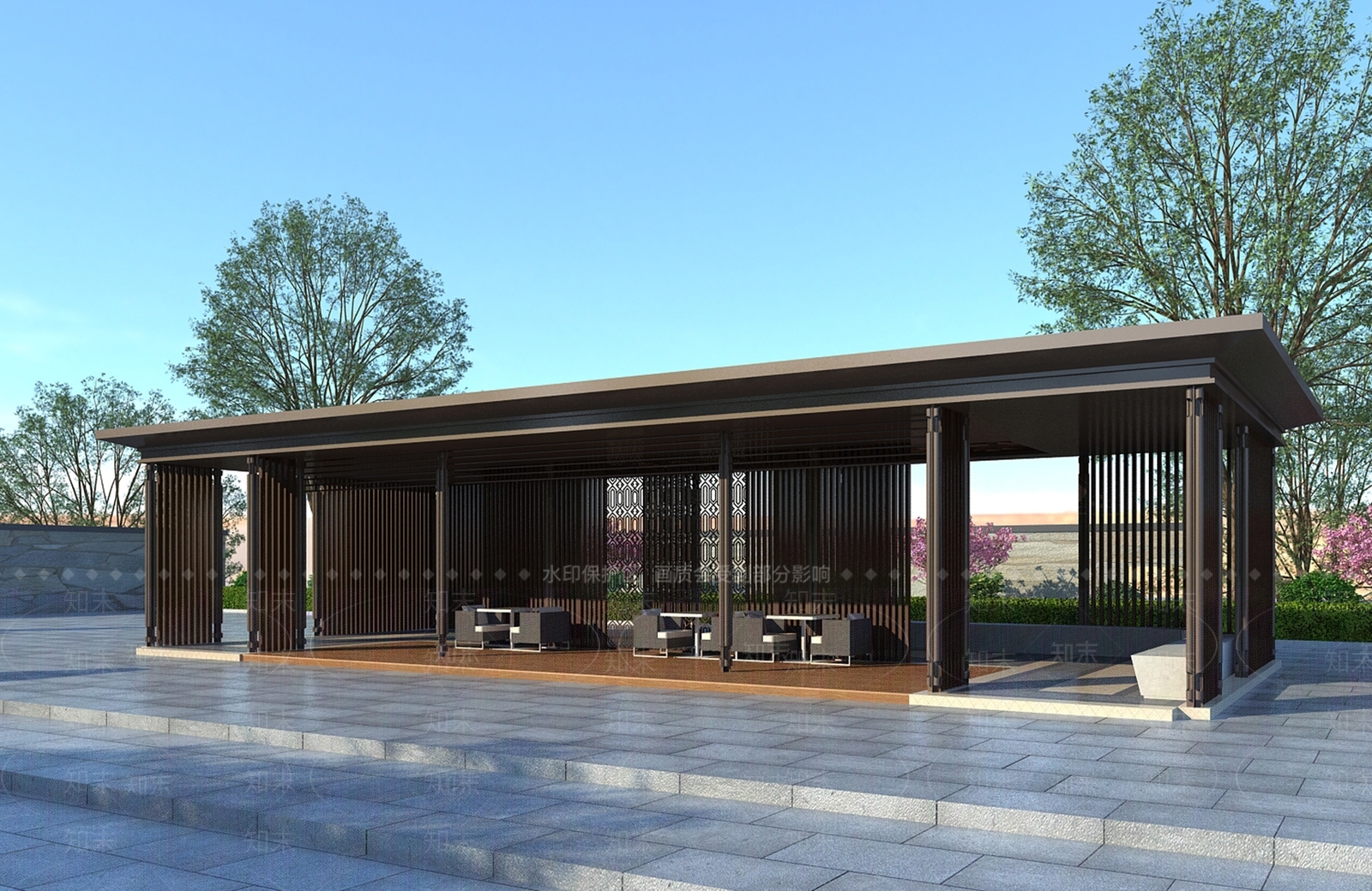 新中式廊架3D模型下载【ID:1109819981】