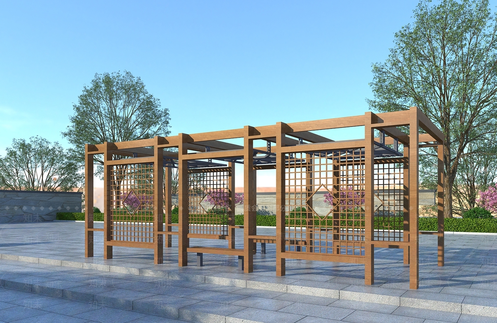 新中式廊架3D模型下载【ID:1109820566】