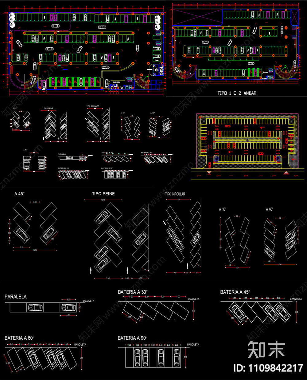 停车场停车位规划CAD图纸施工图下载【ID:1109842217】