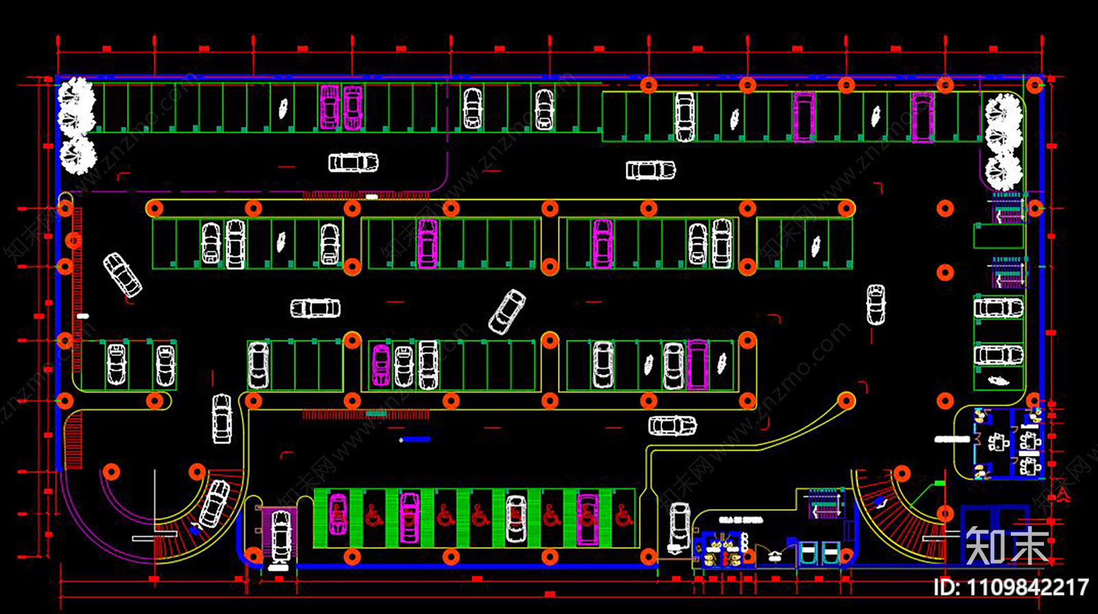 停车场停车位规划CAD图纸施工图下载【ID:1109842217】