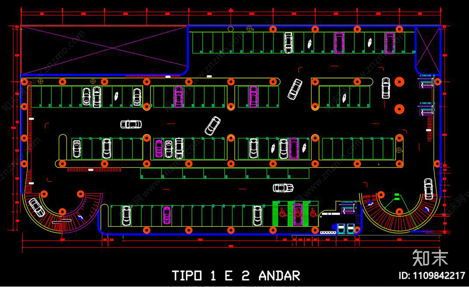 停车场停车位规划CAD图纸施工图下载【ID:1109842217】