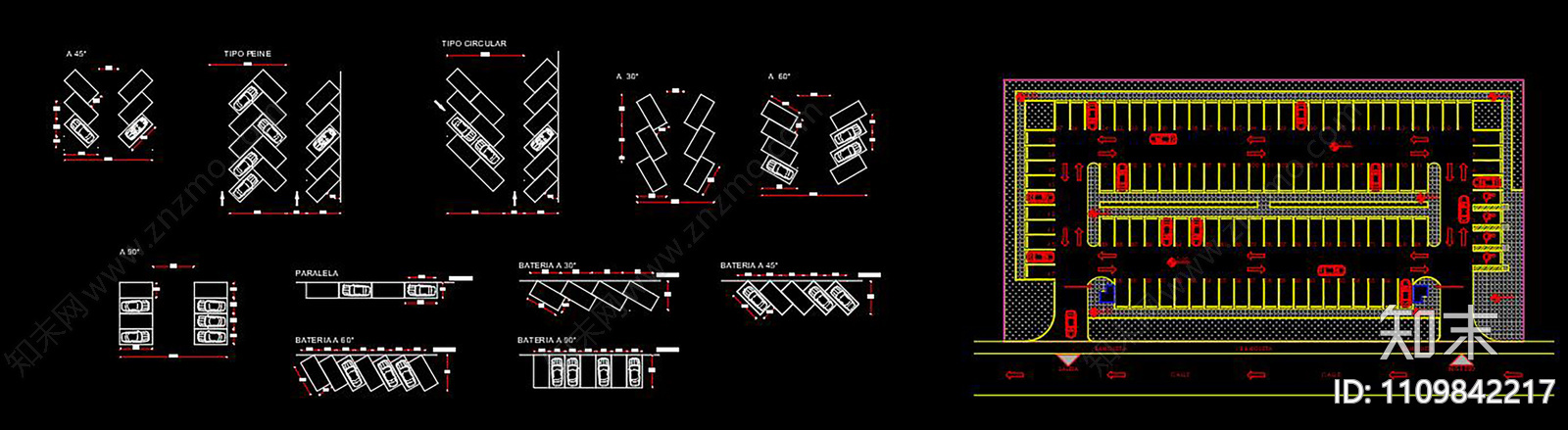停车场停车位规划CAD图纸施工图下载【ID:1109842217】